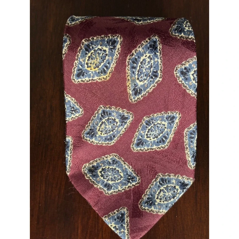 Gitman Bros for MUSA Men's Silk Neck Tie Maroon Blue Diamond Pattern USA Vintage